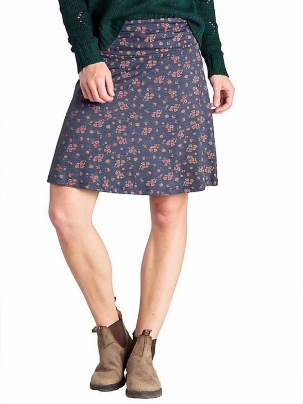 Toad & Co Chaka Skirt Large Blue Floral Athleisure Outdoor Pull On Casual Travel